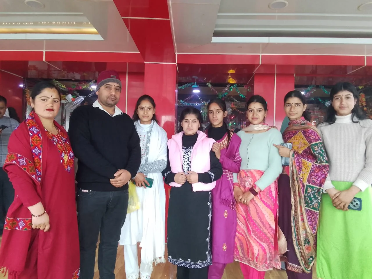 Team members visiting temple together